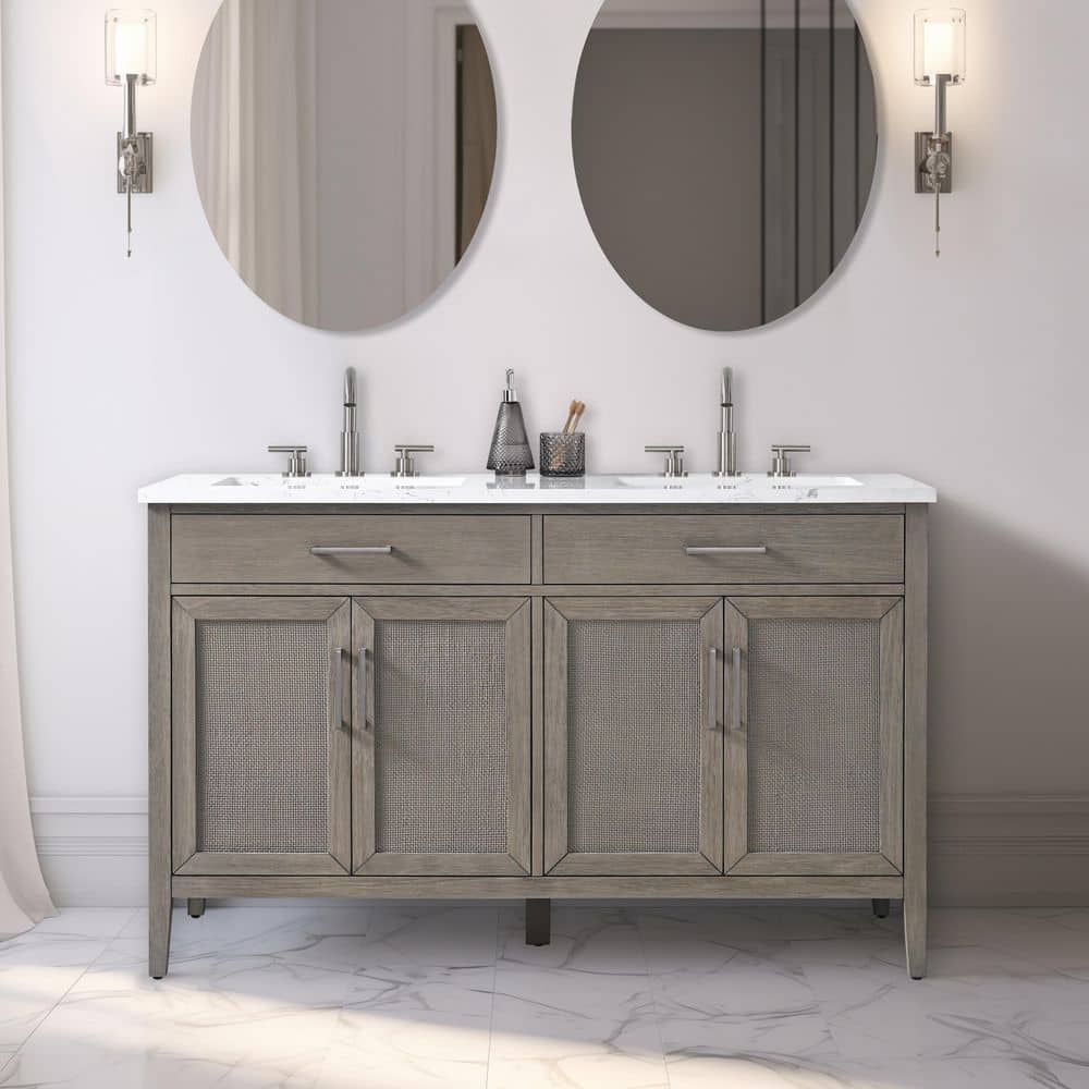 Cove 54 in. W Bath Vanity in Heritage Gray with Engineered Stone Top in Carrara White with White Sinks price history on PriceWatchPro
