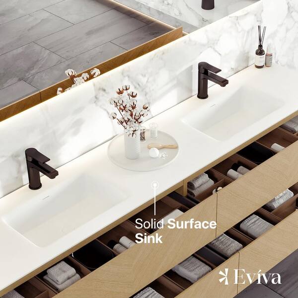 Eviva Lotus 30 in. W. x 22 in. D x 22 in. H Oak Wall Mount Bathroom Vanity with White Solid Surface Integrated Sink Top