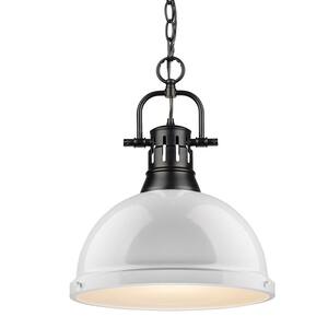 Duncan 1-Light Black Pendant and Chain with White Shade