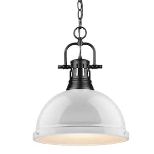 Duncan 1-Light Black Pendant and Chain with White Shade