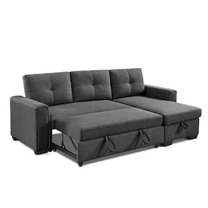 Modern Series 92 in. Dark Grey Solid Velvet Polyester Full Size Sofa Bed with Storage