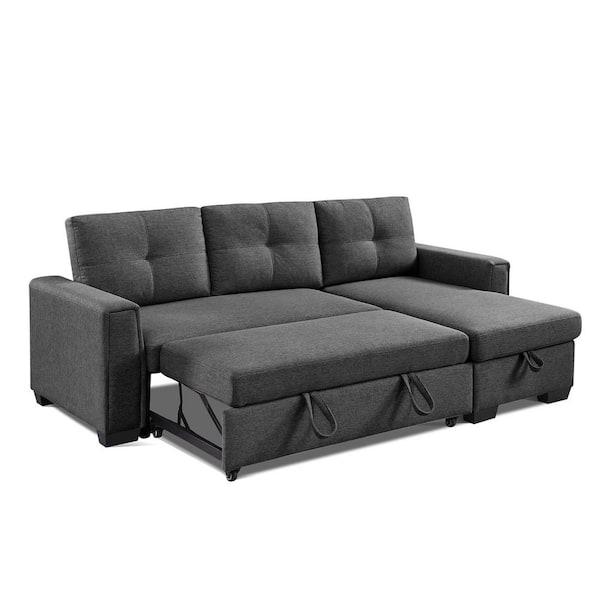 OS Home and Office Furniture Modern Series 92 in. Dark Grey Solid Velvet Polyester Full Size Sofa Bed with Storage