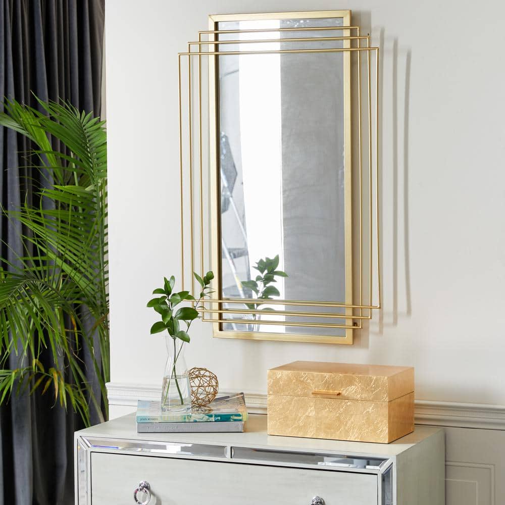 Elegant Rectangular Wood and Gold Dresser Wall Mirror 24" x 36"