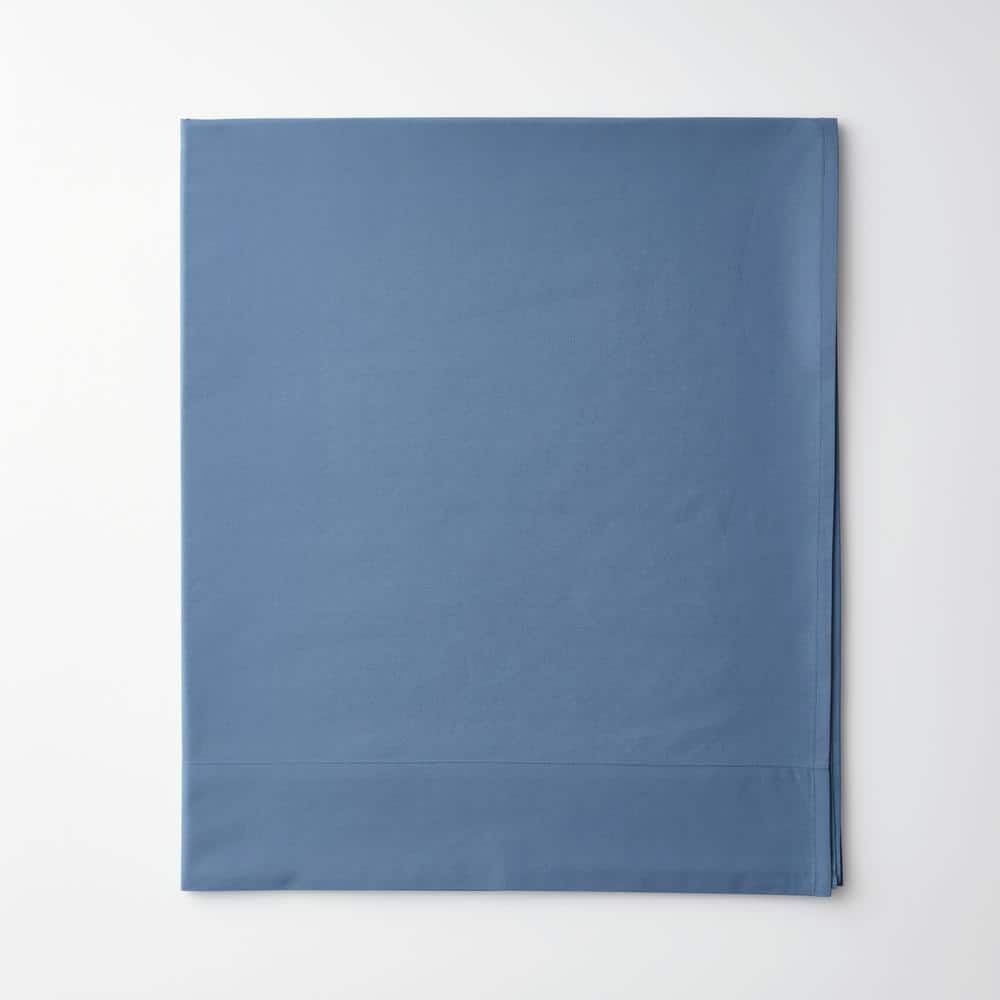 Company Cotton Slate Blue Solid 300-Thread Count Cotton Percale Full Flat Sheet -  The Company Store, 50652A-F-SLT-B