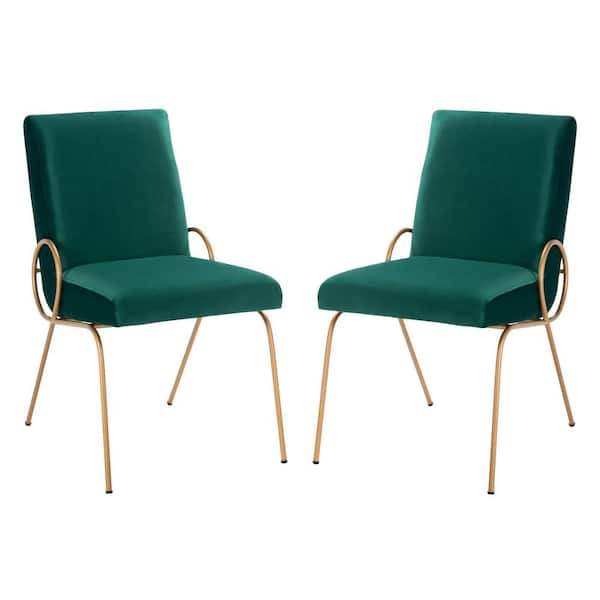 SAFAVIEH Fanlia Green/Gold Upholstered Accent Chairs (Set of 2)