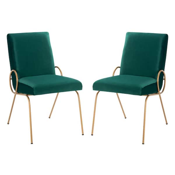SAFAVIEH Fanlia Green/Gold Upholstered Accent Chairs (Set of 2)