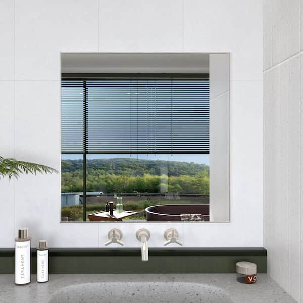Hermitage Bath Oblivion 30 in. W. x 30 in. H Rectangular Framed Wall Bathroom Vanity Mirror in Brushed Nickel