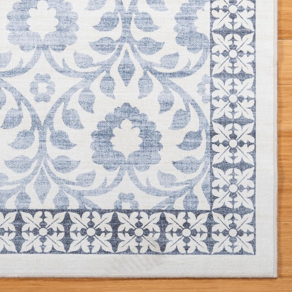 Esme Blue and Ivory Geometric Floral 6' x 9' Area Rug