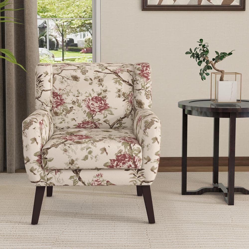 Uixe Multicolor Floral Pattern Linen Upholstery Arm Chair