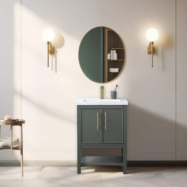 Taylor 24 in. W x 18 in. D x 34 in. H Bath Vanity in Vintage Green with Ceramic Vanity Top in White with White Sink