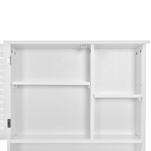 26.3 in. W x 12.4 in. D x 27.2 in. H Bathroom Storage Wall Cabinet in White with 3-Broom Hangers