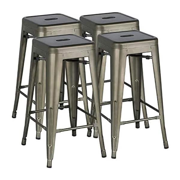 Gun Metal Stackable Metal Outdoor Bar Stool (4-Pack)