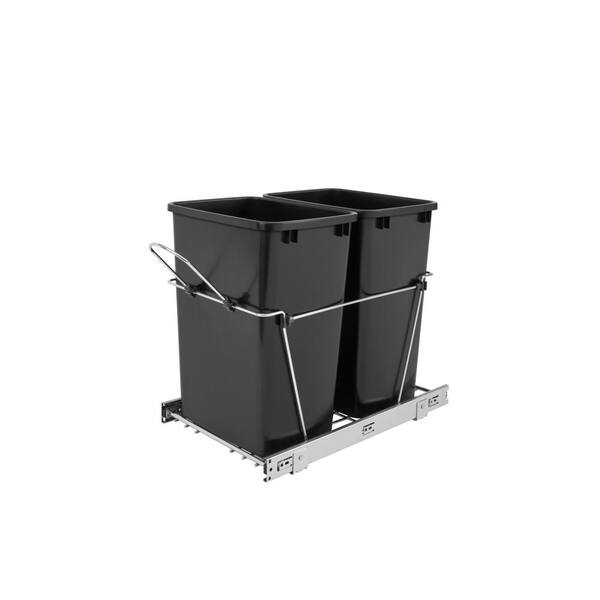 Rev-A-Shelf 19.25 in. H x 14.38 in. W x 22 in. D Double 35 Qt. Pull-Out Black and Chrome Waste Container