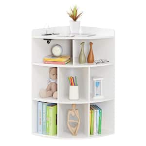 Corner Cabinet with Charing Station, 3-Tier Cube Storage Organizer with USB Ports and Outlets, Triangle Bookcases, White