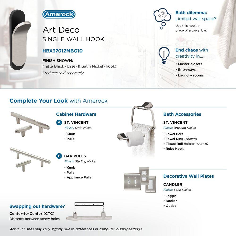 Matte Black and Satin Nickel Single Prong Metal Wall Hook