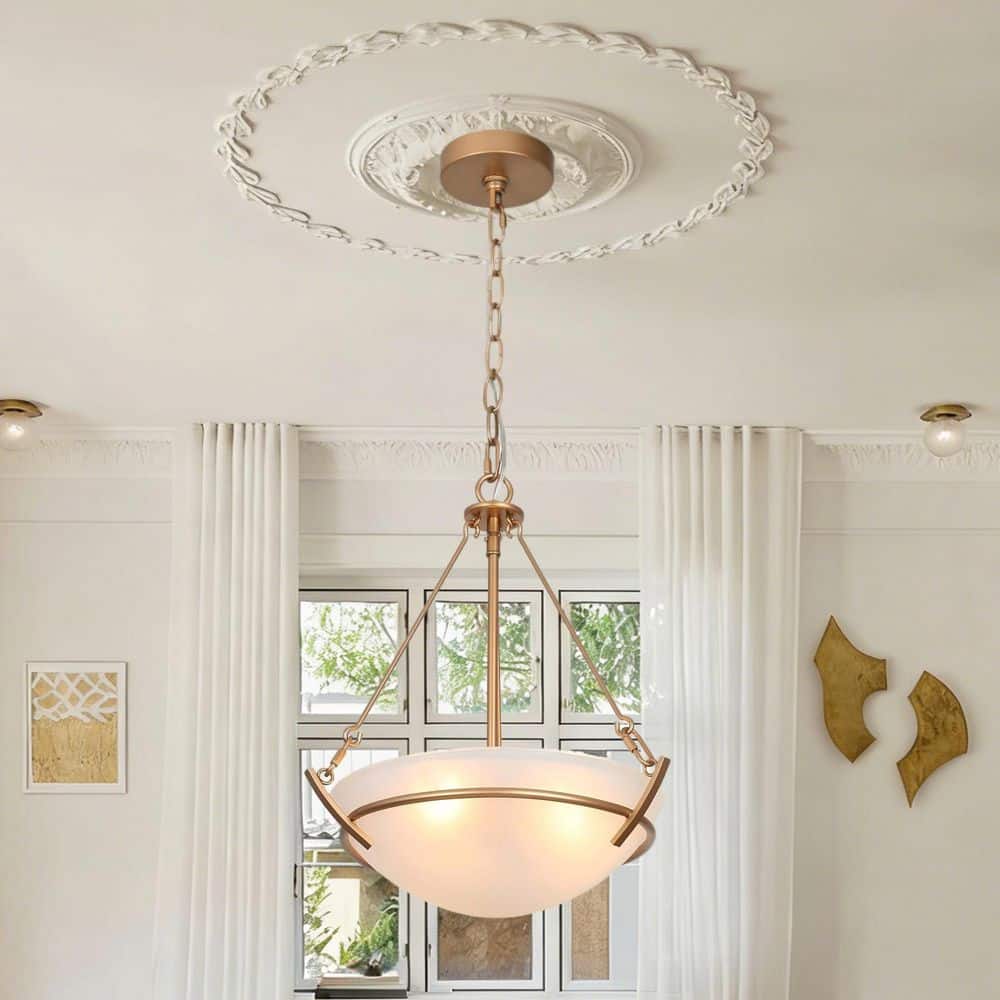 Zevni Combin Frosted Glass Pendant Light, 11.5 in. 3-Light Gold