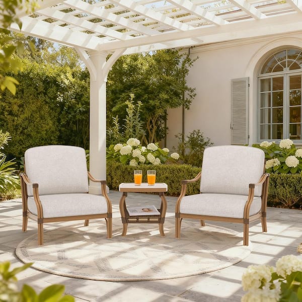 Arcadia 3-Piece Aluminum Outdoor Conversation Set with Beige Cushion
