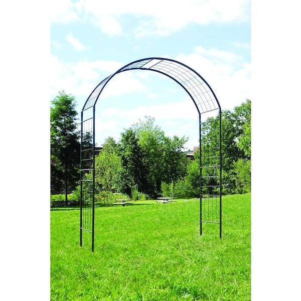 Elegant Handcrafted Monet II Wrought Iron Garden Arbor, 114.5 in. Tall, Graphite Powder Coated Finish