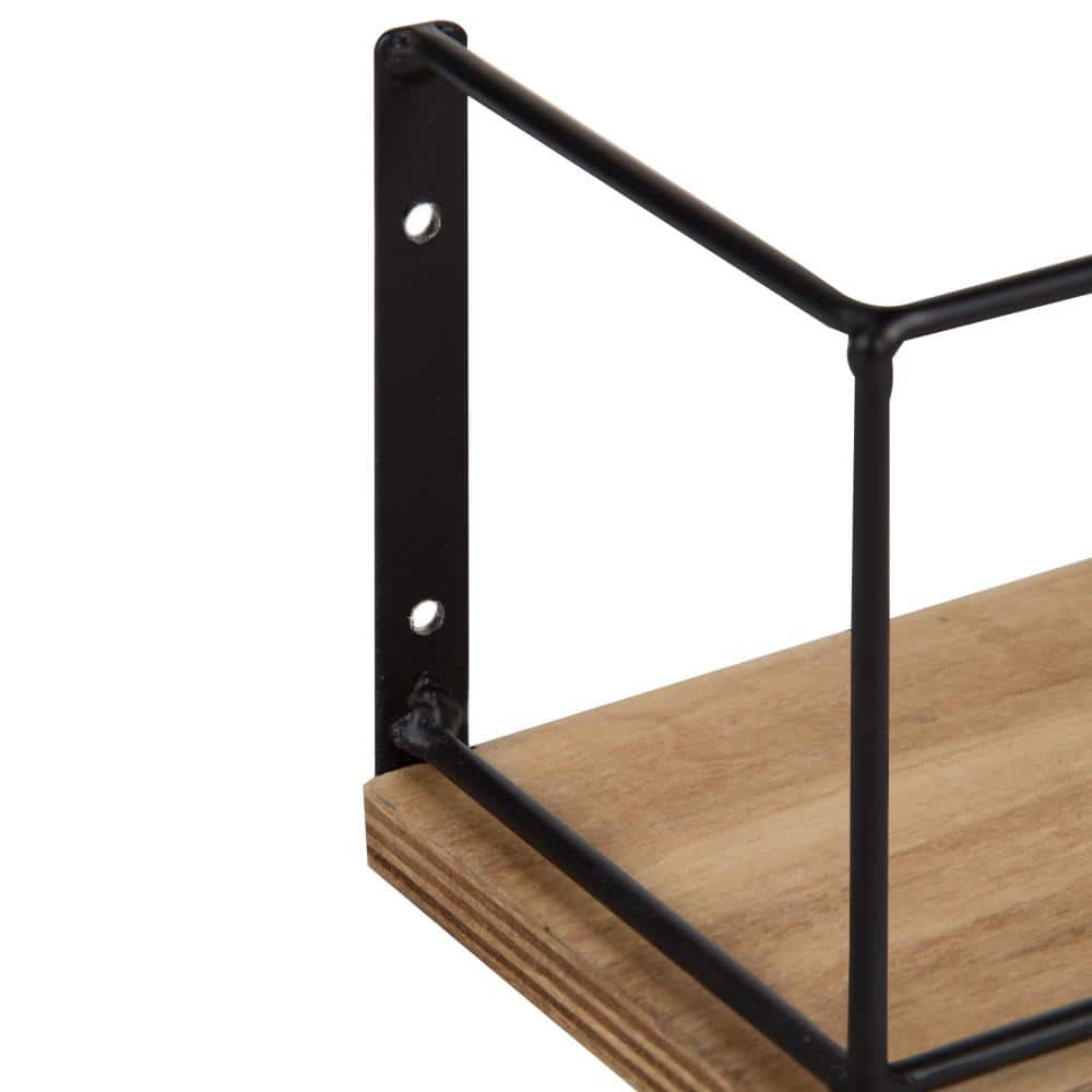 24" Rustic Brown and Black Wood & Metal Floating Wall Shelf Set