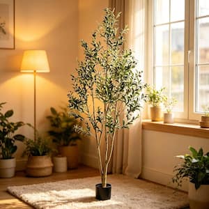 Swafrrt 7 ft. Artificial Olive Tree in Pot, Large Faux Olive Silk