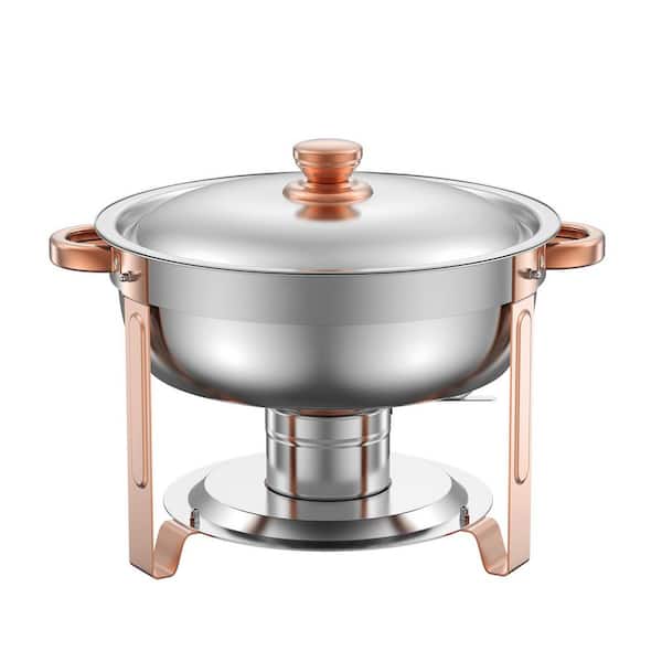 5 qt. 4 Pack Round Chafing Dish Buffet Set Fullsize Pan Stainless Steel Rose Gold