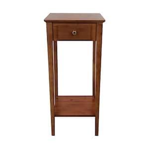 27 in. Mahogany Square Bamboo Indoor Plant Stand with 2-Tiers and Drawer