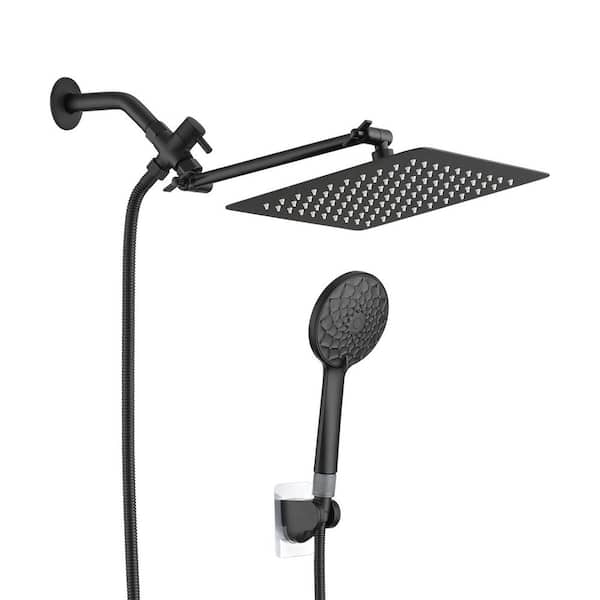 6-spray 10 in. Dual Wall Mount Square Rain Shower Head and Handheld Shower Head with 2.5 GPM in Matte Black