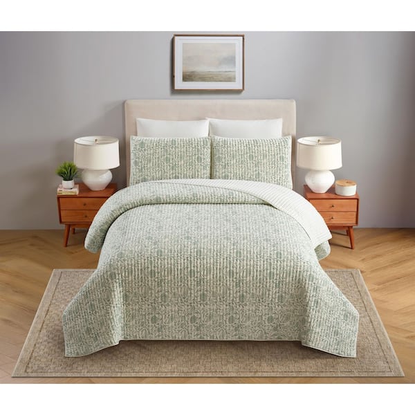 Eden Paisley 3-Piece Green Cotton/Polyester Gauze King Quilt Set