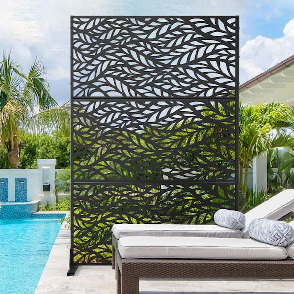 TUYOHW 47 in. W x 72 in. H Black Patio Metal Privacy Screen