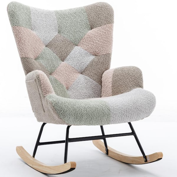 Unbranded Multicolor Modern Patchwork Accent Wood Outdoor Rocking Chair with Solid and Feet