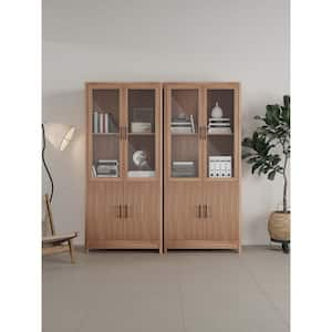 Jodie 67.6 in. Tall Mid-Century Modern Maple Composite Wood 6-Shelf Bookcase with Glass Doors (Set of 2)