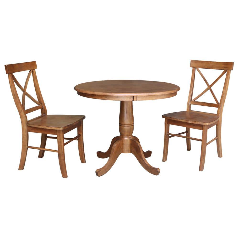 International Concepts 3-Piece 36 in. Bourbon Oak Round Dining Table and 2-X-Back Side Chairs -  K42-36RT-C613-2