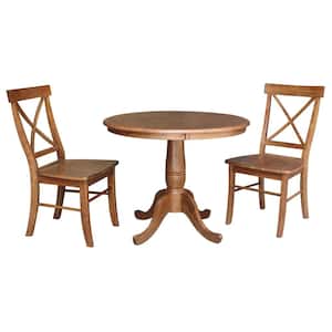 3-Piece 36 in. Bourbon Oak Round Dining Table and 2-X-Back Side Chairs