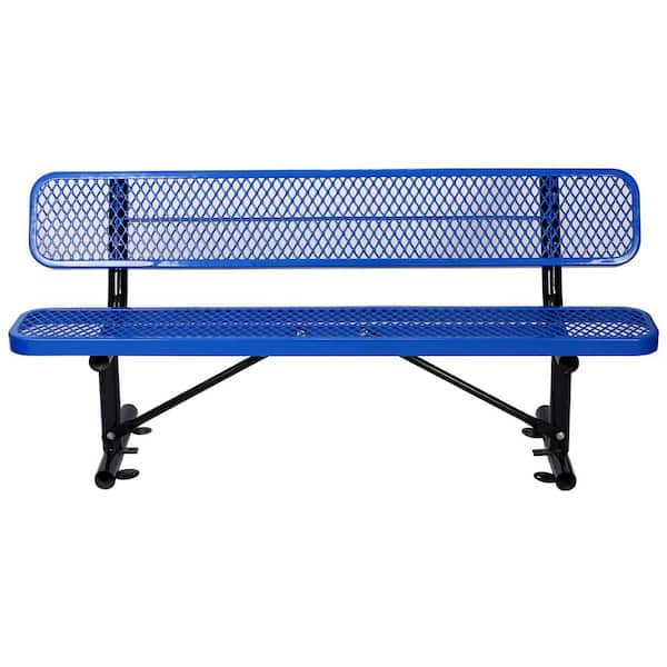 Boosicavelly 72.4 in. Blue Metal Outdoor Bench with Backrest