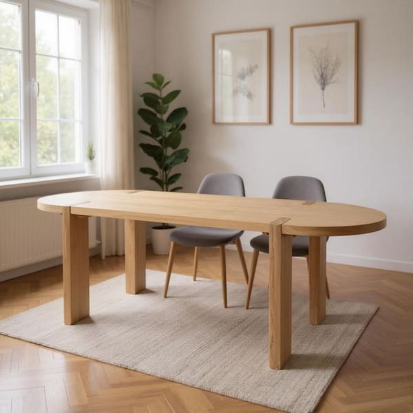 Brown Wood 91.00 in. 4 Leg Base Dining Table Seats 6
