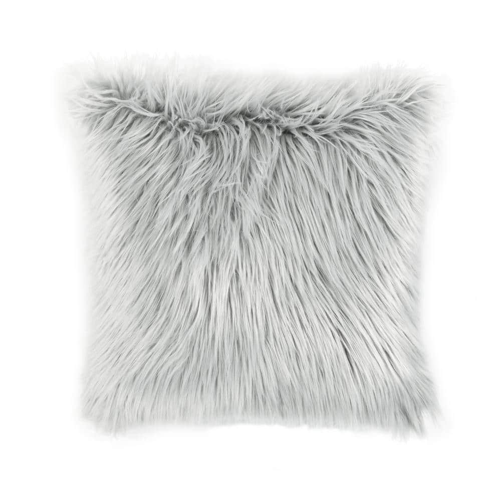 Lush Decor Mongolian Luca Faux Fur Gray 20 in. x 20 in. Throw