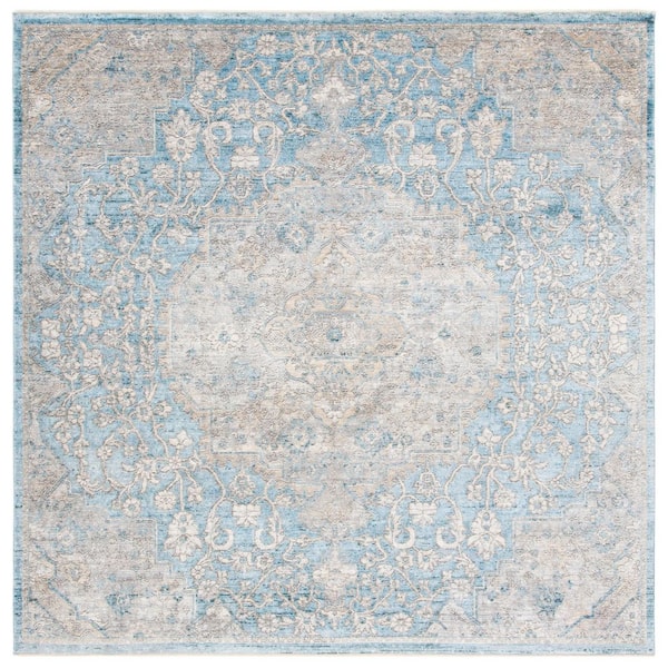 SAFAVIEH Dream 7 ft. x 7 ft. Blue/Gray Border Distressed Square Area ...