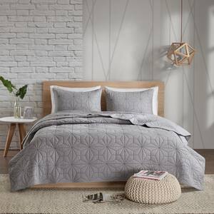 Mason 3-Piece Grey Full/Queen 3-Piece Cotton Quilt Set