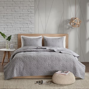 Mason 3-Piece Grey King/Cal King 3-Piece Cotton Quilt Set