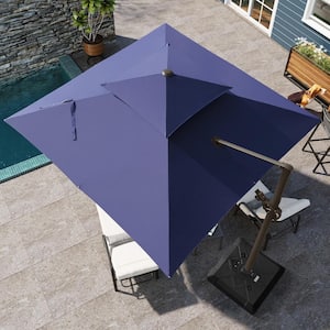 Double top 10 ft. x 10 ft. Rectangular Heavy-Duty 360-Degree Rotation Cantilever Patio Umbrella in Navy Blue