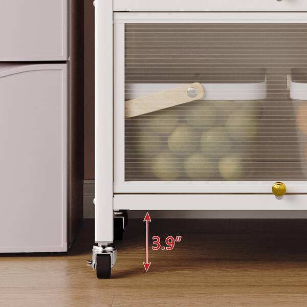 Adrinfly 23.6 in. W x 15.7 in. D x 65.2 in. H in White Metal Ready to Assemble Floor Base Kitchen Cabinet with Wheels