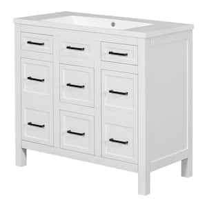 36 in. W x 18 in. D x 34 in. H Single Sink Freestanding Bath Vanity in White with White Resin Top