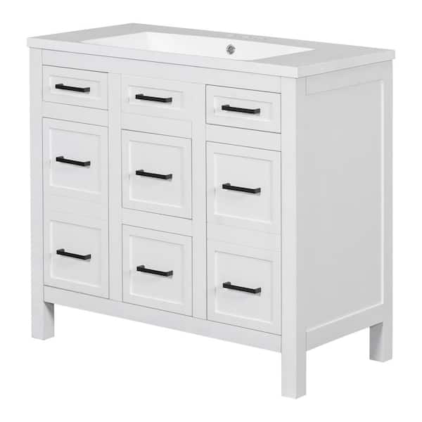 Nestfair 36 in. W x 18 in. D x 34 in. H Single Sink Freestanding Bath Vanity in White with White Resin Top