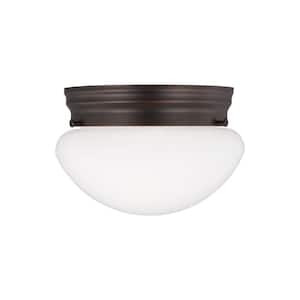 Webster 7.75 in. 1-Light Bronze Classic Flush Mount with White Glass Shade