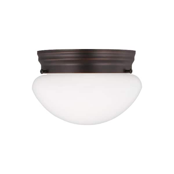 Generation Lighting Webster 7.75 in. 1-Light Bronze Classic Flush Mount with White Glass Shade