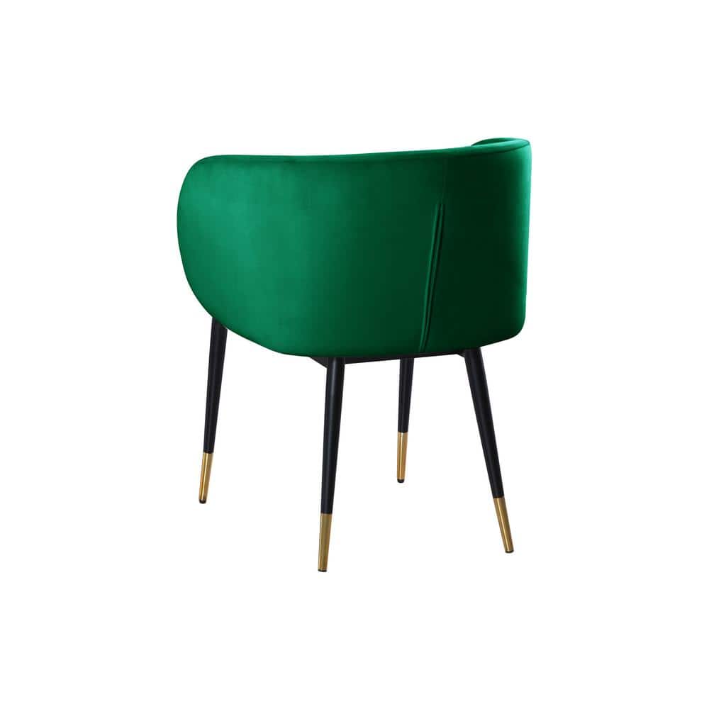 Elegant Green Velvet Low Side Chair with Gold-Tipped Black Legs