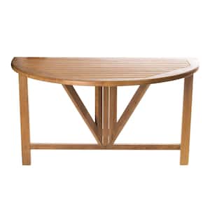 48 in. Folding Balcony Semi-Round Natural Teak Outdoor Dining Table