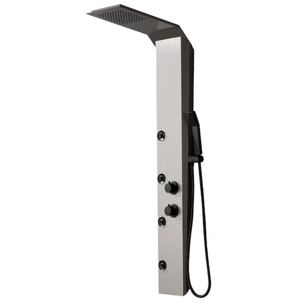 BWE 4-Jet Rainfall Shower Panel System with Rainfall Shower Head and Shower Wand in Black Nickel