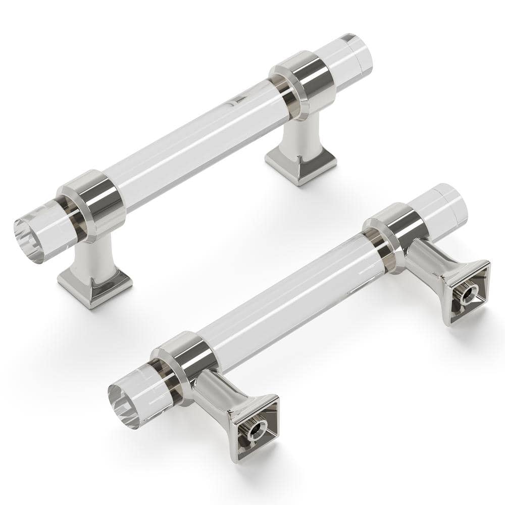 Polished Nickel and Crystal Bar Cabinet Pulls with Mounting Hardware