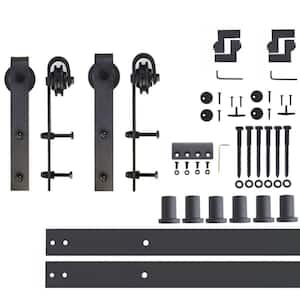 9 ft./108 in. Black Rustic Non-Bypass Sliding Barn Door Track and Hardware Kit for Double Doors